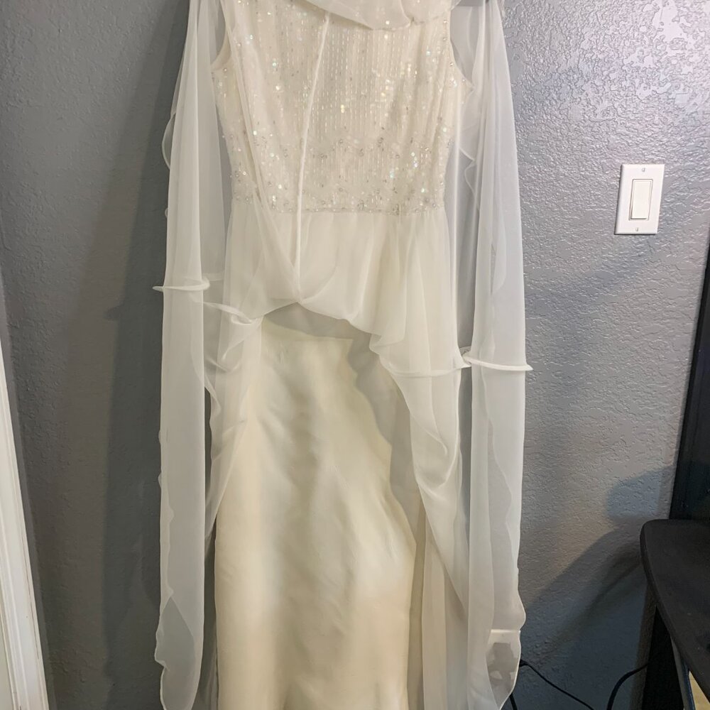 1970s Vintage Jack Bryan Cream Chiffon & Sequin Maxi Party Dress READ - Picture 5 of 12